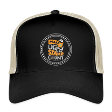 Load image into Gallery viewer, 2024 Make Every Stamp Count Eco Trucker Cap - black/oyster
