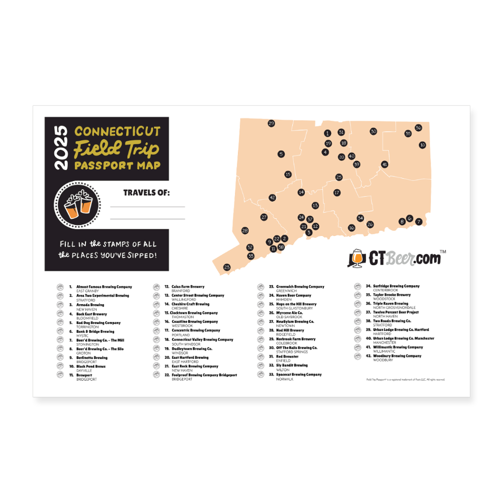 2025 Connecticut Field Trip Passport Map Poster (36x24) - white